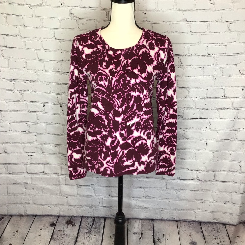 LOFT Purple and Gray Floral Print Long Sleeve Top Small